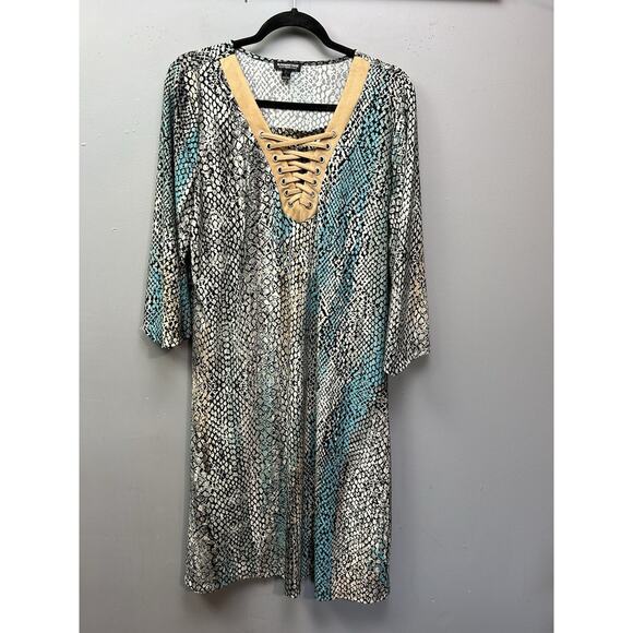 Blooming Rose Reptile Dress Womens Plus size‎ 2X Lace Up front Pullover Animal - Picture 1 of 8